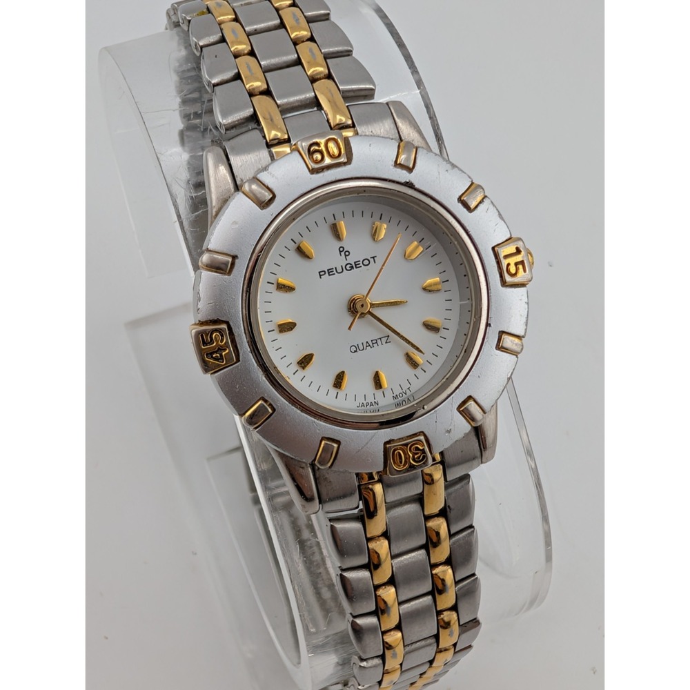 Peugeot Women's Watch 27mm Case Rotating Bezel Two Tone 6.5" Band- New Battery